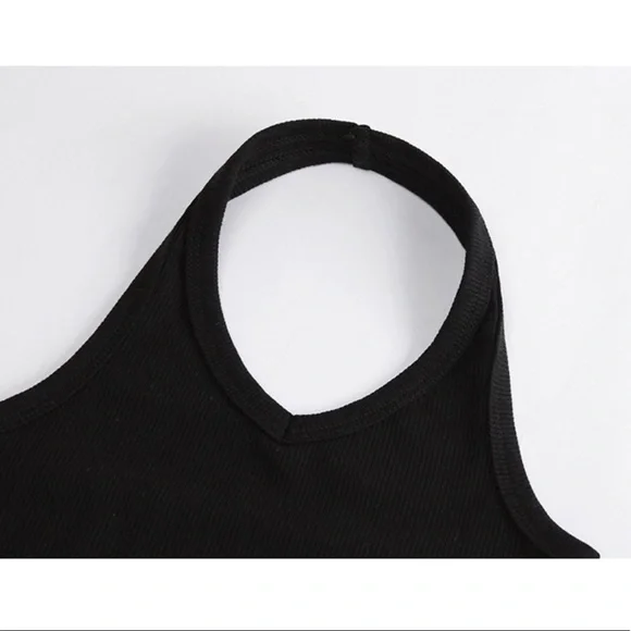 GIRLS HALTER NECK BLACK DRESS - Picture 2 of 4